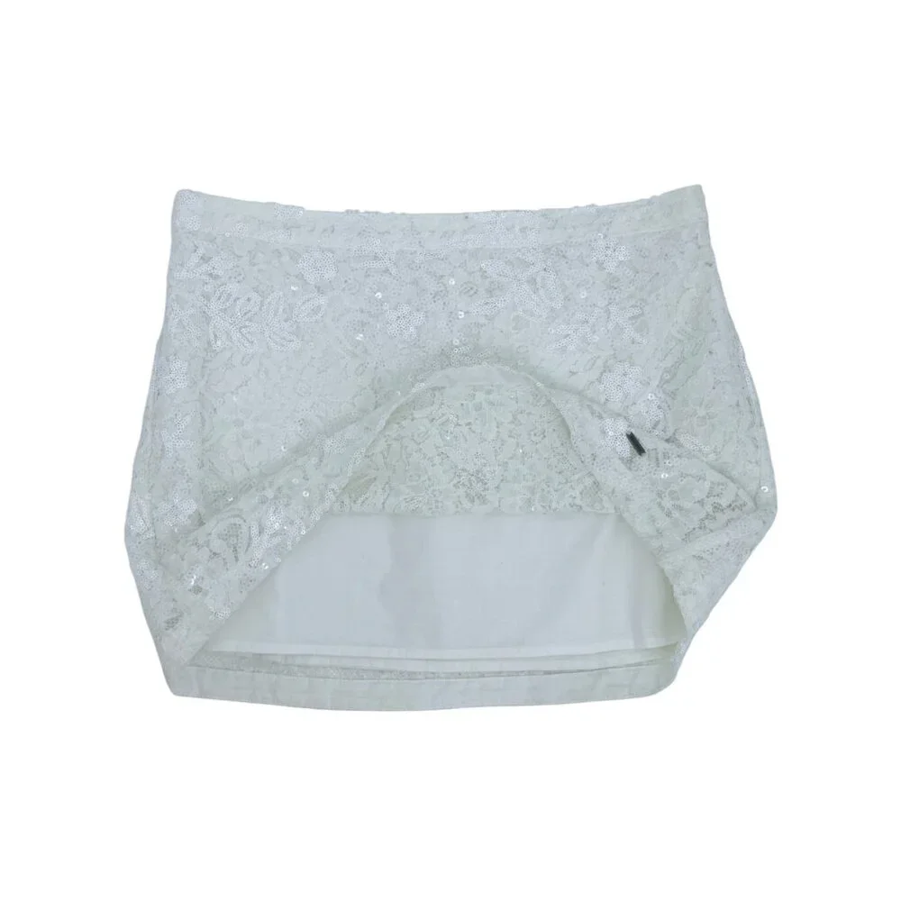 Vintage Hollister Cream Floral Lace & Sequin Embellished Mini Skirt Y2K - Picture 9 of 16